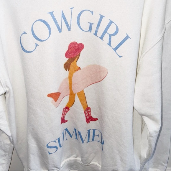 Cowgirl Summer Graphic White Sweatshirt Western Rodeo Surfing Sz S/M Cotton - Picture 5 of 13